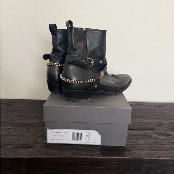 John Varvatos Black Ludlow Leather Harness Boots